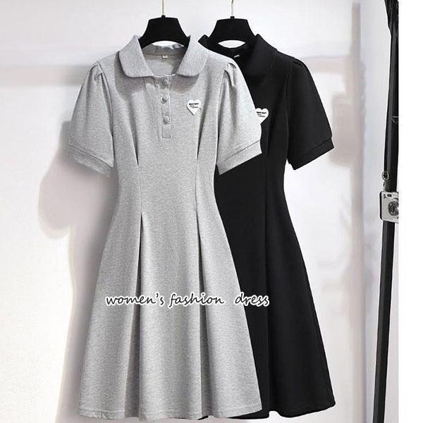 mimi&didi#เดรสคอปก สไตล์อเมริกันและยุโรป เสื้อยืดผู้หญิง เอวแน่น ซ่อนพุง กระโปรงทรงเอ กระชับสัดส่วน สำหรับผู้หญิง#99342