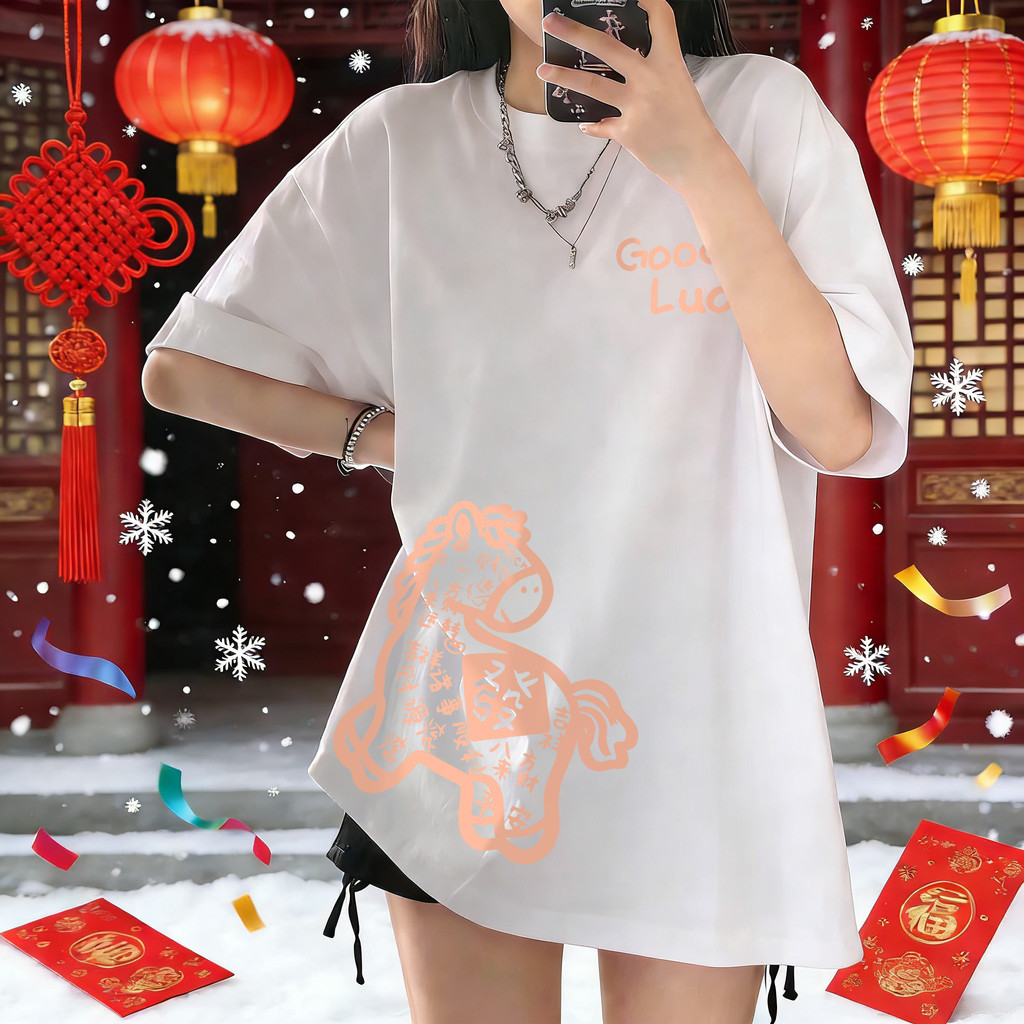 Top.street [COD]เสื้อแฟชั่น แขนสั้น คอกลม t shirt oversize cotton100% ใส่สบาย สไตล์ลำลอง 'Horse28' - รูปที่ 6