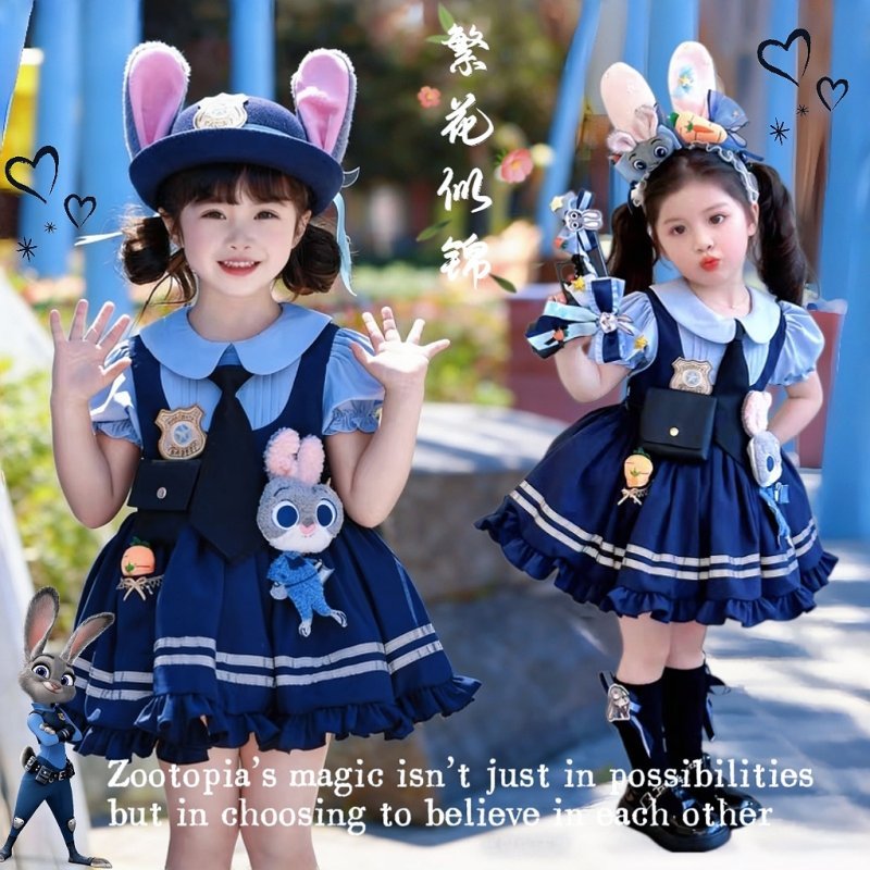 Zootopia 2 Judy เจ้าหน้าที่คอสเพลย์เครื่องแต่งกายแขนสั้นLolita Puff ชุดเจ้าหญิงเด็กสาวฤดูร้อนเสื้อผ้าฮาโลวีนเครื่องแต่งกายกระต่ายธีมวันเกิด