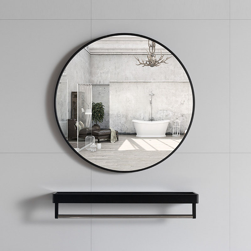 [กระจกห้องน้ำทรงกลมพร้อมชั้นวางของ] wall mirror,สีดำ / ขาว / ทอง,กระจก HD,ทนต่อการสึกหรอและทนต่ออุณหภูมิสูงทำควา shelf