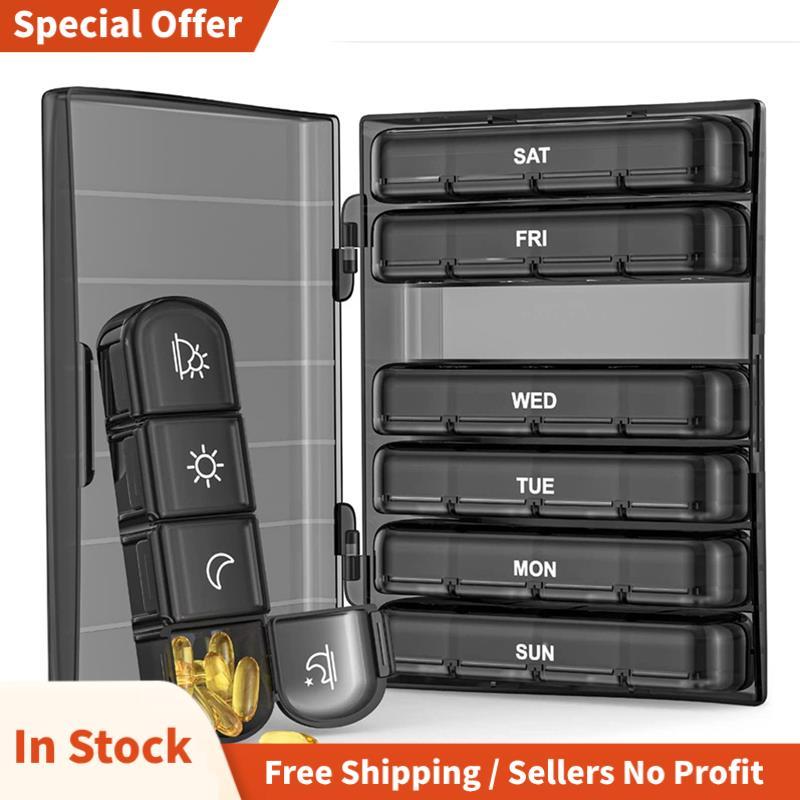 1 ชุดรายสัปดาห์ Pill Organizer Light-Proof Pill Case 4-Times A Day, 7 วันแบบพกพาสําหรับเดินทาง