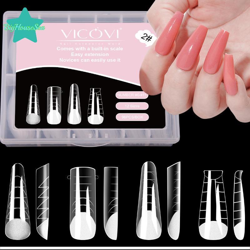[Sea-t] 96PCS Stiletto Coffin Clear Dual Forms เคล็ดลับปลอม Quick Building Gel Mold Nail Art Tool 4-