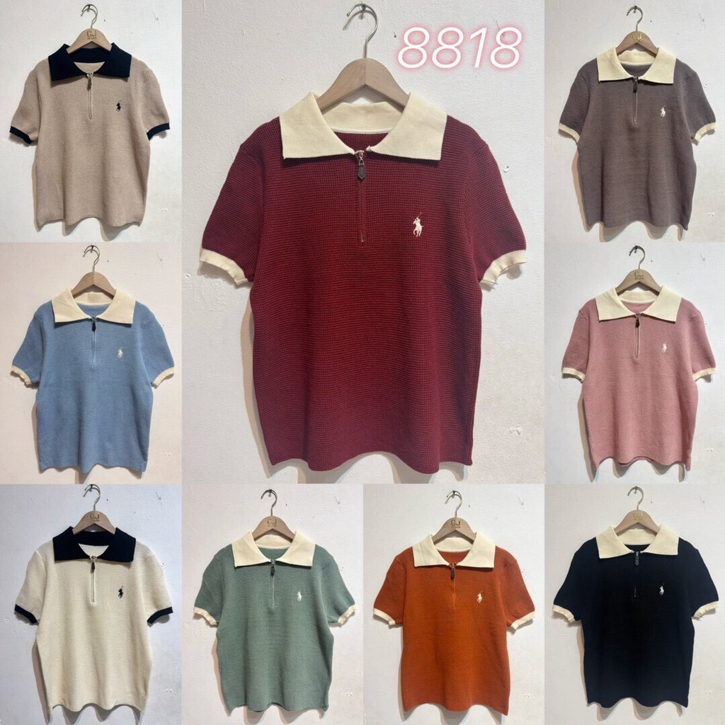 PMK - เสื้อเชิ้ตคอปก เสื้อถักธรรมดา ถักละเอียดระดับพรีเมียม ดีไซน์ cj 8188 ปักโลโก้