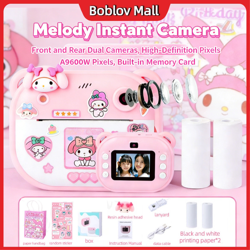 กล้องเด็ก Sanrio 5-in-1 พิมพ์รูปทันที 96MP 1080P กล้องคู่พร้อมเพลงและเกม Kuromi Melody Cinnamoroll