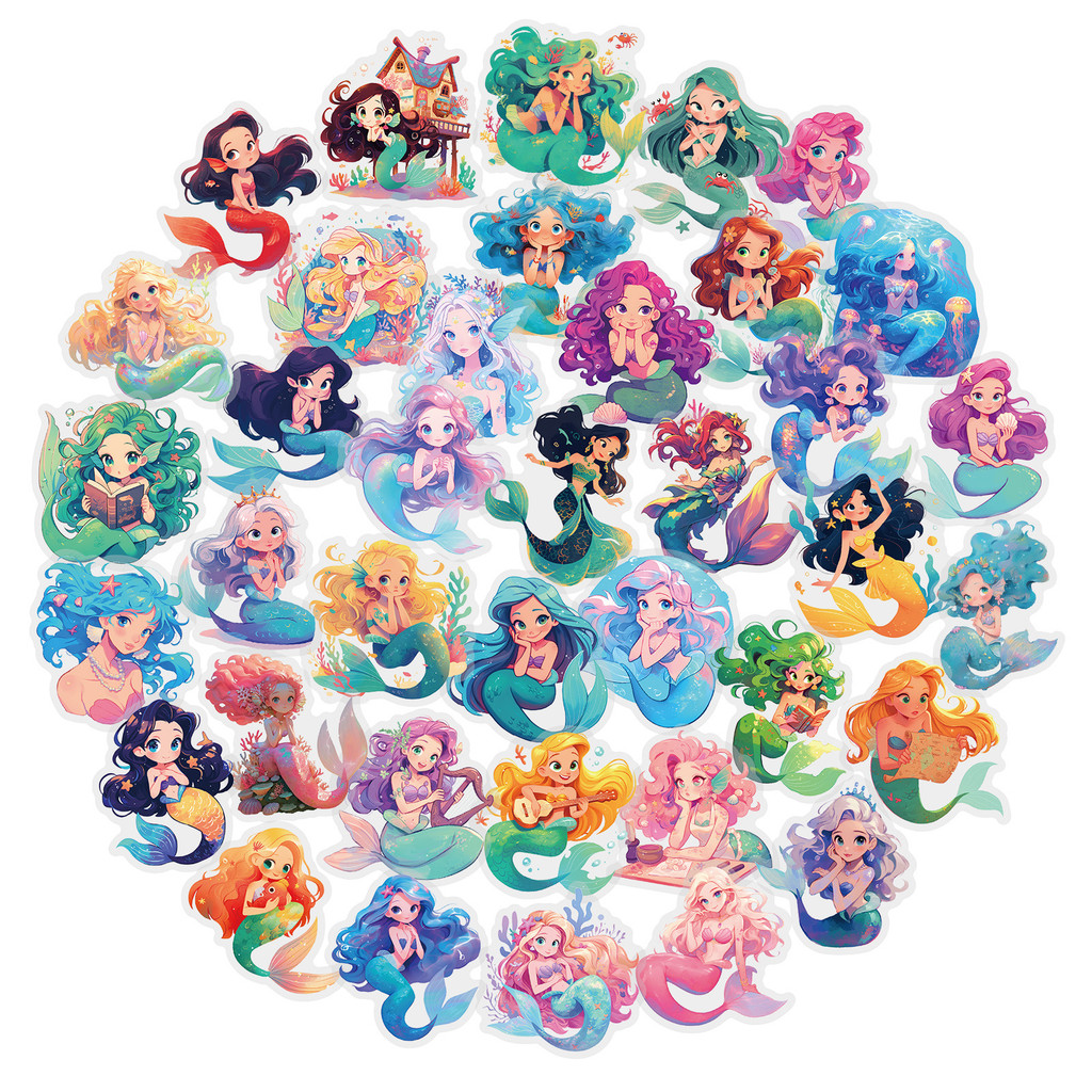 50 ชิ้น นางเงือกการ์ตูนน่ารัก PET พลาสติก Transpanrent สติ๊กเกอร์กันน้ํา
