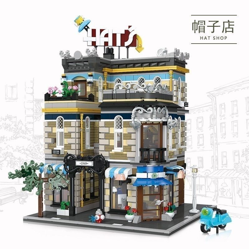 Joguman  Jesser 89121MOC ร้านหมวก Street View เข้ากันได้ของเล่นยอดนิยมจํากัดเวลา Taihe Temple Lego B