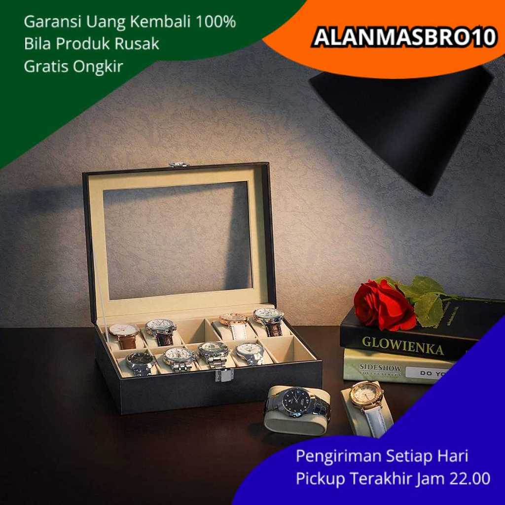 12-Slot Luxury Organizer หนังสังเคราะห์หรูหรานาฬิกากล่องเก็บกระจกเรียบร้อยและปลอดภัยมีสไตล์โมเดิร์นท