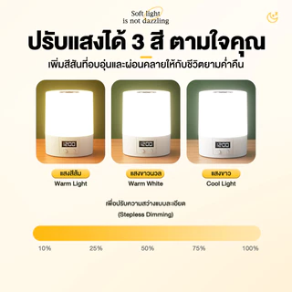 โคมไฟข้างเตียง โคมไฟหัวเตียง โคมไฟตั้งแคมป์ จอแสดงผลนาฬิกา แสงสว่าง 360° สลับระหว่างแสงโทนอุ่น/เย็นได้ด้วยปุ่มเดียว