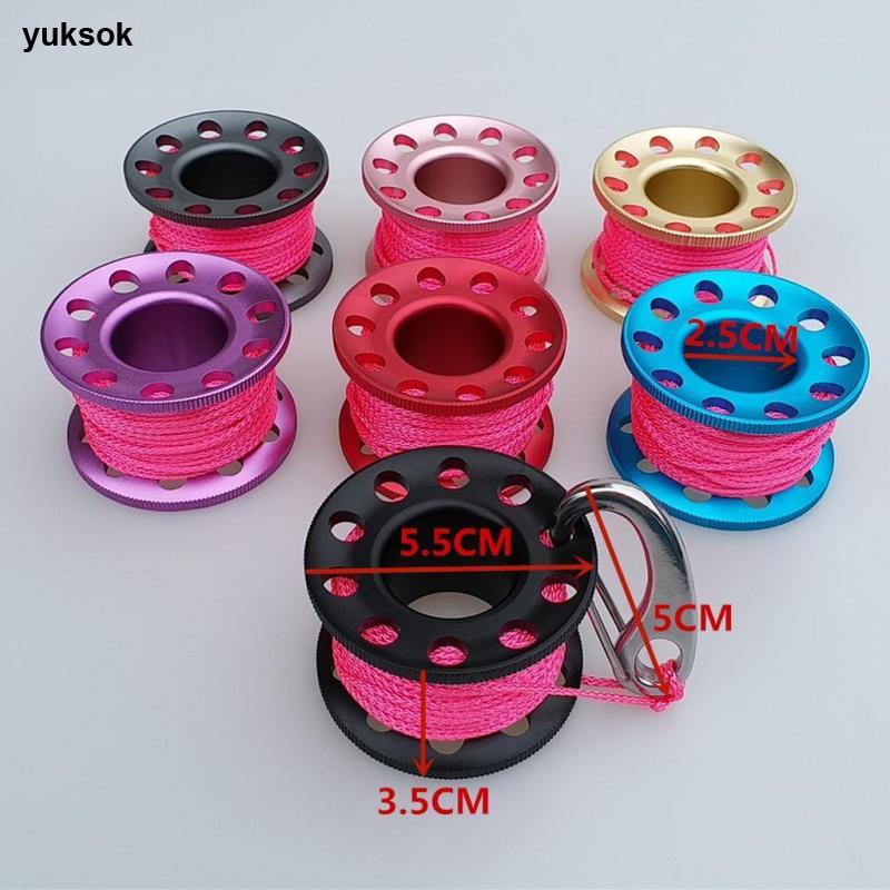 Yuksok อลูมิเนียมแบบพกพา Scuba Diving Guide Finger Reel Spool 10 M/393.70 นิ้ว High V การมองเห็น Flared Line และสแตนเลสไข่ Quick