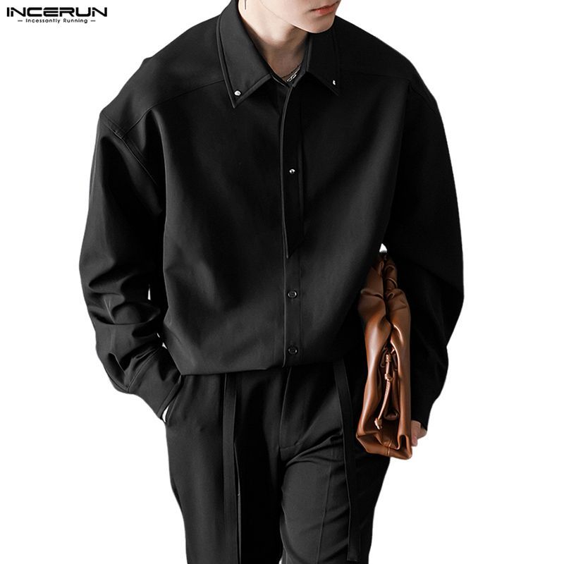 เสื้อเชิ้ตแขนยาวดีไซน์หักแฟชั่นสำหรับผู้ชาย