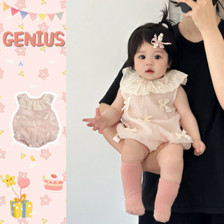 ซูเปอร์ฝัน0-24เดือนแขนกุดบอดี้สูทลูกไม้ปกสีชมพูโบว์เด็กสาววั…