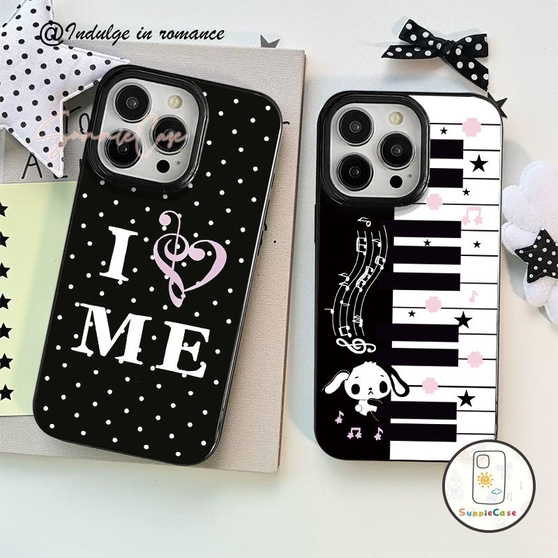 เหมาะสำหรับ เคส IPhone 11 15 16 12 13 17 14 Pro Max XR X XS Max 7 8 16 14 Plus เคสโทรศัพท์ลายจุดพื้นหลังแป้นเปียโน