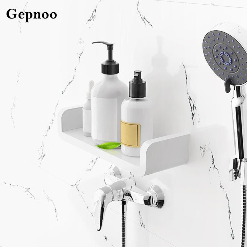 [Gepnoo] ห้องน้ําห้องอาบน้ําฝักบัวออแกไนเซอร์จัดเก็บห้องครัวชั้นวางกาวไม่มีการเจาะที่ทันสมัย