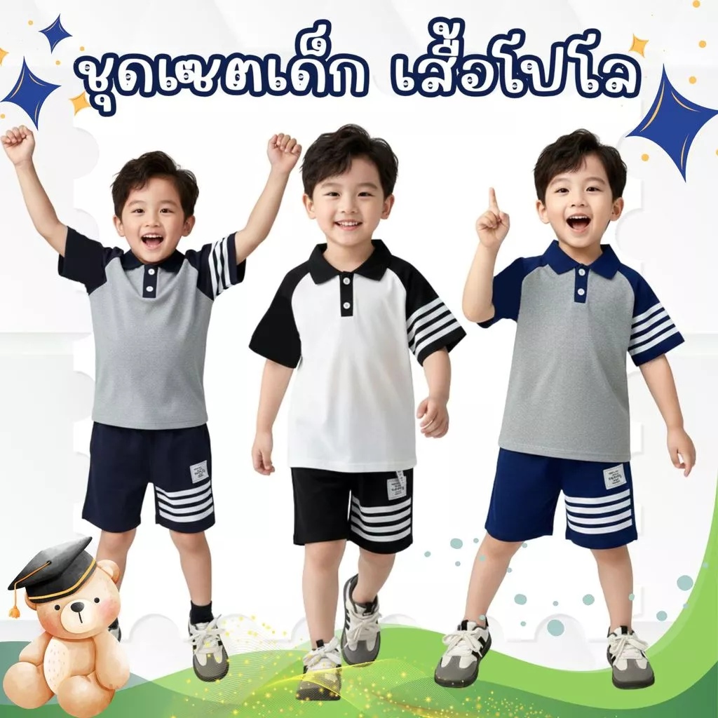 Dolemi Baby ชุดเสื้อผ้าเด็ก เสื้อโปโลแขนสั้นพร้อมกางเกงขาสั้น สำหรับเด็ก ชุดแฟชั่น ชุดลำลอง เหมาะสำหรับเด็กชาย