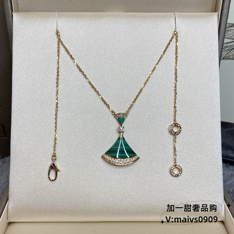 [ราคาจํากัดเวลาพร้อมสต็อก] สร้อยคอพัดลมเพชร Malachite Edge Rose Gold Green Malachite Edge ของขวัญคู่