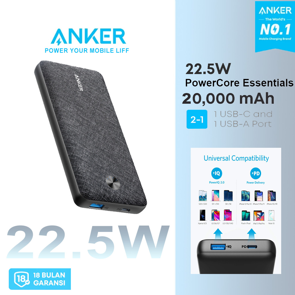 Anker 533 20W 20000MAh Power Bank ชาร์จอย่างรวดเร็ว เครื่องชาร์จความเร็วสูง (PowerCore 20K) 20000MAh