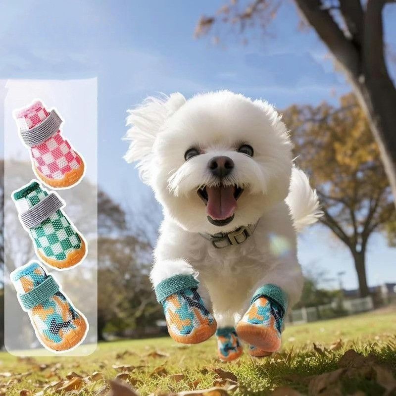 รองเท้าสุนัขทุกฤดูกาลรองเท้าระบายอากาศสําหรับสุนัขขนาดเล็กรองเท้า Booties Paw Protector Puppy Cat รองเท้า Booties Anti-Slip Sole