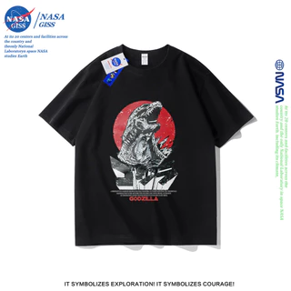 NASA เสื้อยืดชายหญิงแขนสั้น สตรีทฮิปฮอป summer GODZILLA พิมพ์ลาย คอตตอน คอกลม หลวมและระบายอากาศ