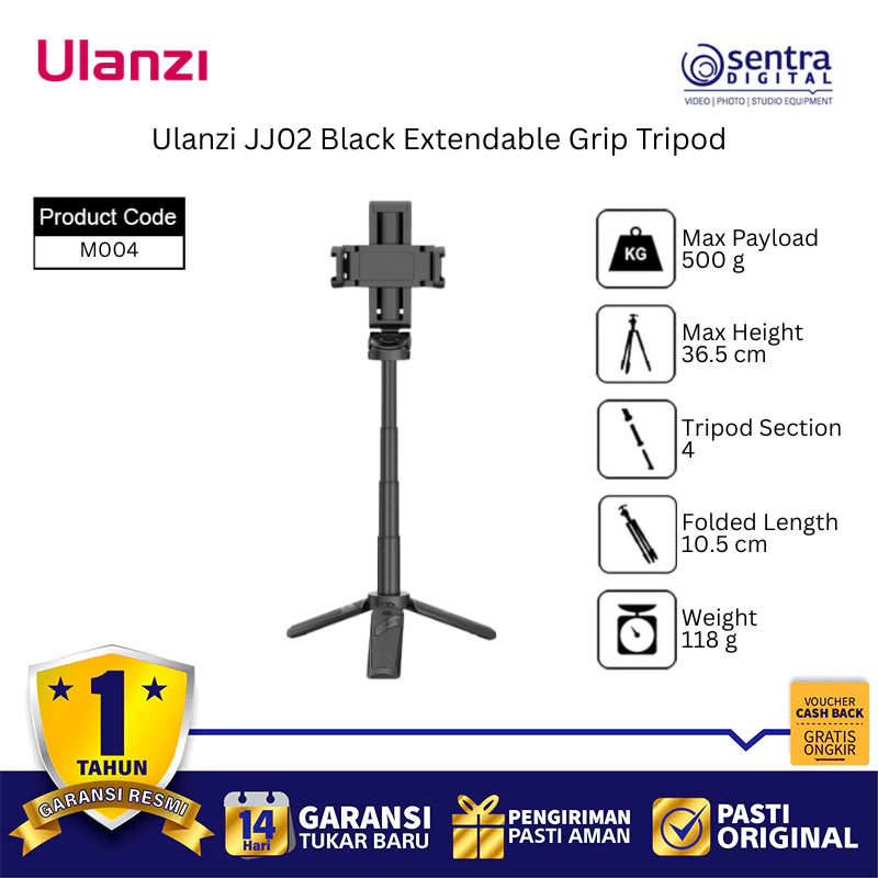 Ulanzi M004 JJ02 ขาตั้งกล้องด้ามจับแบบยืดได้สีดํา