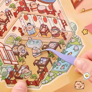 สติกเกอร์หนังสือ ส่งชุดแหนบโลหะ!! สติกเกอร์ฉากชุด 3D Cute DIY จำลองการผลิต การ์ตูนภูมิทัศน์สติกเกอร์หนังสือ ของเล่นเด็ก