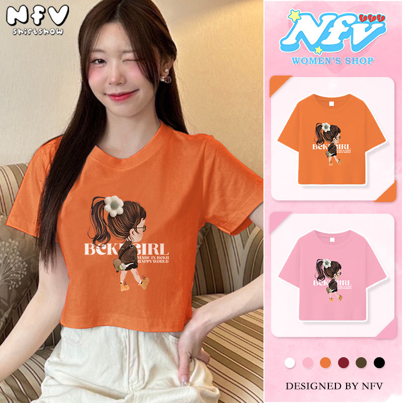 【จัดส่งตลอด 24 ชั่วโมง】NFV แฟชั่นเกาหลี เสื้อยืดแขนสั้นคอกลม ลายพิมพ์การ์ตูน Oversized ทรงหลวม ผ้าฝ้าย YG101