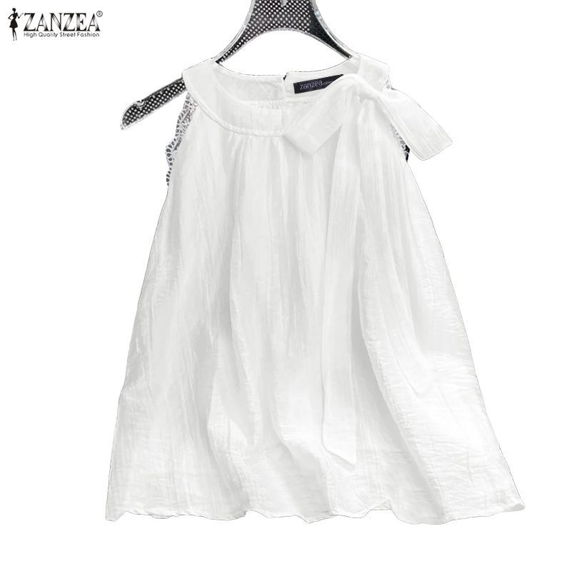 ZANZEA สไตล์เกาหลี เสื้อยืดสายเดี่ยว ตกแต้มBowknotและลูกไม้