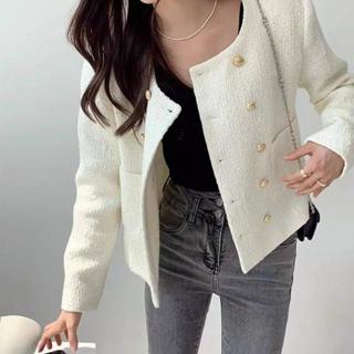 แจ็คเก็ตสูทสั้นสไตล์เกาหลี สีขาว แขนยาว สำหรับสตรี ขนาดใหญ่ …