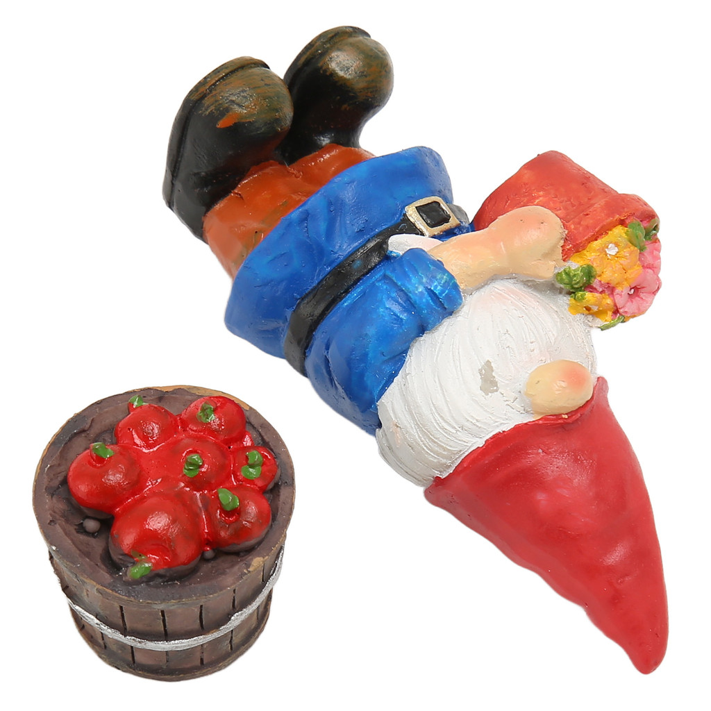 2pcs Garden Gnome โชคดี Blessings ถือดอกไม้ Gnome Colorfast Gnomes สนามหญ้าเครื่องประดับ Barrel รูปป