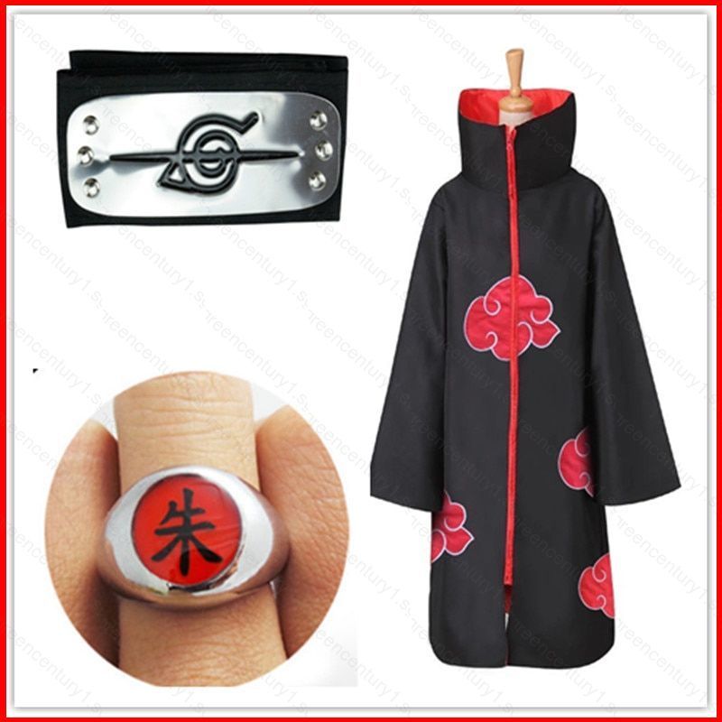 ชุดคอสเพลย์ Naruto Akatsuki 3 ชิ้น/เซ็ต สไตล์ Sasuke Uchiha cape และ ring Itachi สำหรับไซส์ S-XXL