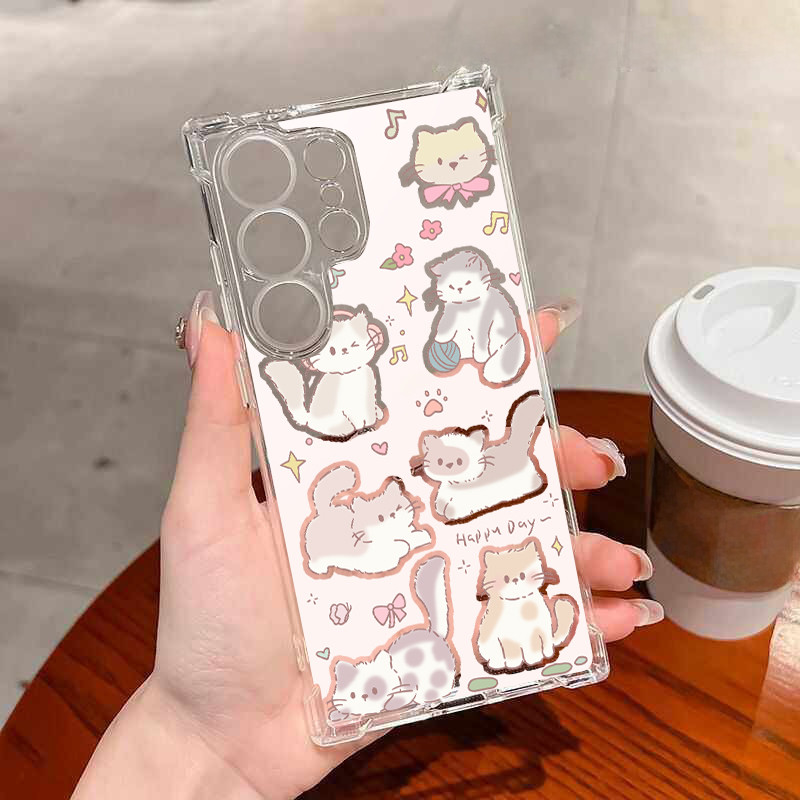 For เคสโทรศัพท์ OPPO A60 4G A58 ลูกแมวน่ารัก 4G A3 Pro A3s/A12E F11 Pro A5X A33 2020 เคสโทรศัพท์ป้องกันตกแบบสี่ม