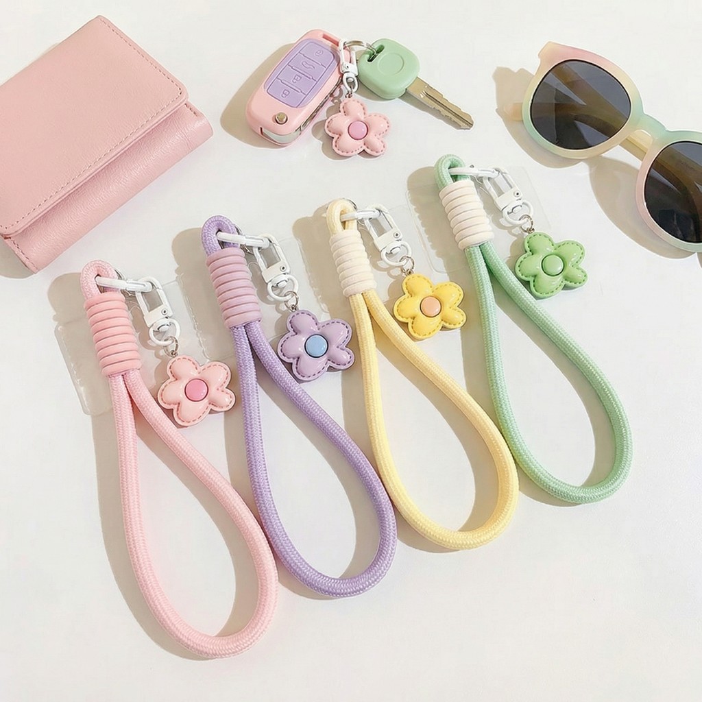 โทรศัพท์เชือกเส้นเล็ก สายคล้องเคสโทรศัพท์ สายคล้องโทรศัพท์แบบสั้น ลายดอกไม้หลากสีสัน ทันสมัย ​​ใช้งานได้หลากหลาย