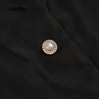 Lovito สง่างาม ปุ่มอสมมาตรด้านหน้าโลหะฤดูร้อนฤดูใบไม้ผลิเสื้อสีดําสําหรับผู้หญิง L135ED194