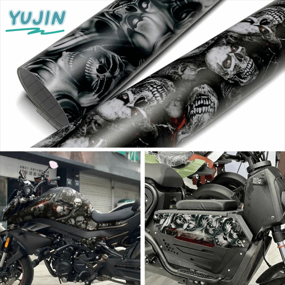 YUJIN สติกเกอร์ตัวถังรถจักรยานยนต์, Self-Adhesive Skull สติกเกอร์รถห่อฟิล์มไวนิล,การปรับเปลี่ยนการ์ตูนพิมพ์สติกเกอร์ภายในรถยนต์สําหรับรถยนต์รถจักรยานยนต์ DIY