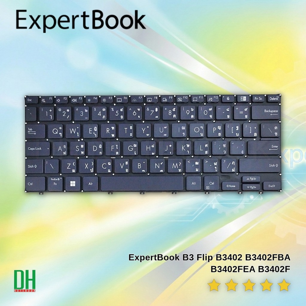 อะไหล่คีย์บอร์ด OEM สำหรับ ExpertBook B3 Flip B3402 B3402FBA B3402FEA B3402F มีไฟ Backlight ไทย-อังก