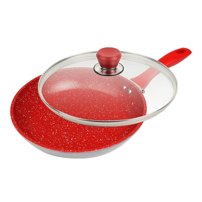 Flavor Stone Frying Pan with Lid Set, Red, IH Compatible, 28 cm Diameter Frying Pan Set [Domestic Ge