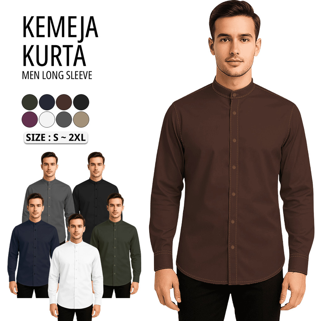 KEMEJA (EC) MENS LONG-SLEEVED KURTA SHIRT / MEN SMART CASUAL KURTA / FORMAL SHIRT / RAYA SHIRT KU22