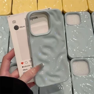 Simple Candy สี Wave ริ้วรอยเคสโทรศัพท์สําหรับ iPhone 17 16 15 14 13 12 11 Pro Max Plus Luxury Glossy Ruffle น้ํา Ripple