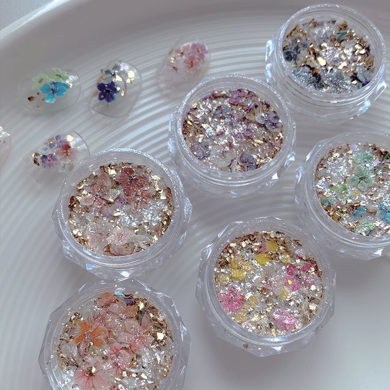 ใหม่เล็บโอปอลดอกไม้แห้งวัสดุ Secret Realm Monet Garden Cloud Brocade ดอกไม้แห้งเลื่อม Glitter วัสดุตกแต่งเล็บ