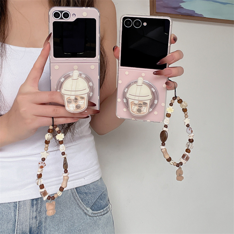 สีชมพู Wave Point Magnetic Bracket เคสโทรศัพท์สําหรับ Samsung Galaxy Z Flip 7 FE 6 5 4 3 กรณี Magsaf