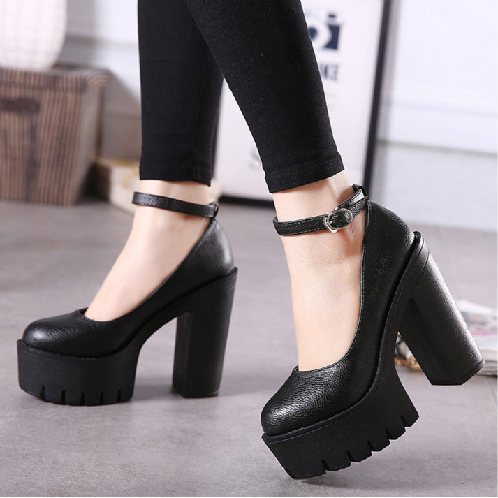 Gdgydh Womens Platform Chunky High Heels Ankle Buckle S光