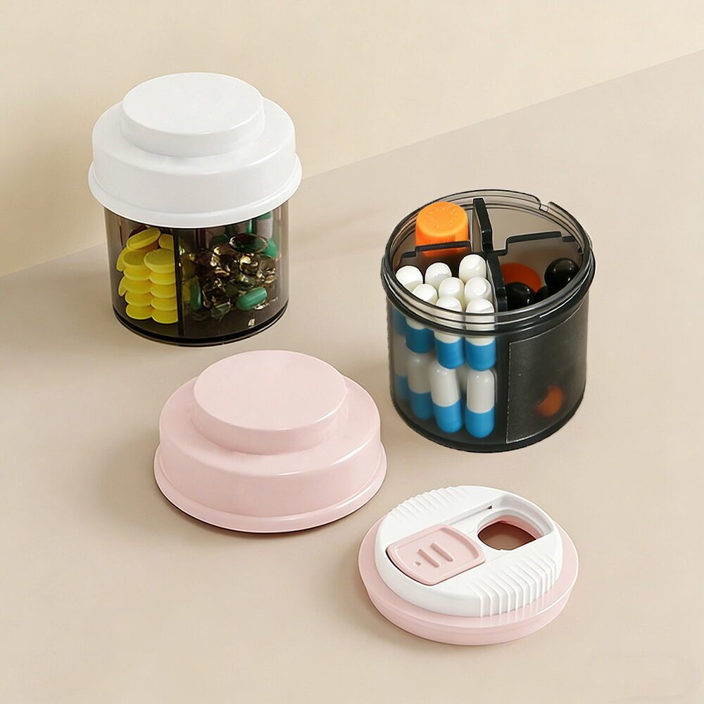 ตลับยาพกพา ทึบแสง 4 ช่อง Medicine box ตลับใส่ยา กล่องยา ฝาปิดแน่นสนิท Medicine Box พร้อมสายห้อย