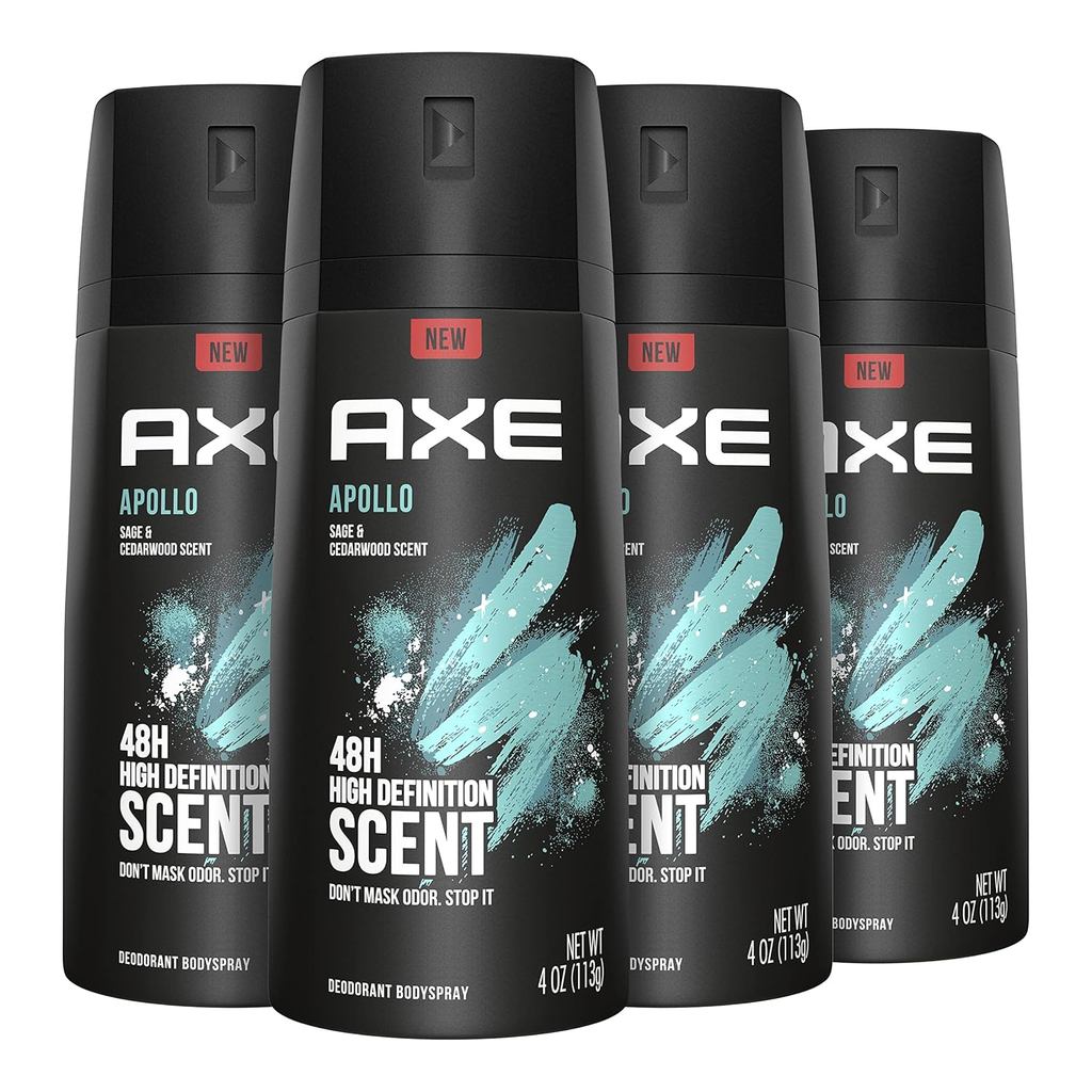 AXE Apollo Body Mist ระงับกลิ่นกายติดทนนาน, Mens Sage และ Cedar Wood Deodorant, สูตรไม่มีอลูมิเนียม,