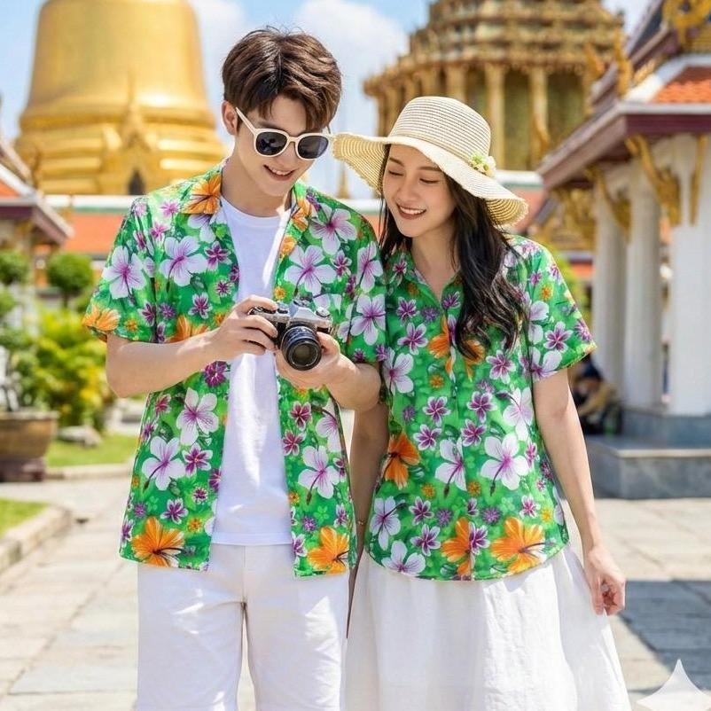 018 เสื้อเชิ้ตลายดอก ผ้าคอตตอน100% สีไม่ตก ผ้าไม่หด ลายคมชัด มีไซส์หญิงชาย S-5XL งานไทย ส่งจากไทย*1ตัว* รูปที่ 8