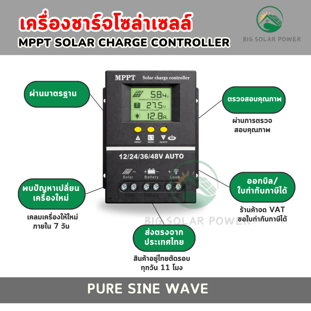 พร้อมส่ง !!  เครื่องชาร์จโซล่าชาร์เจอร์  MPPT  60A 80A 100A ชาร์จเจอร์ 12V-48V รองรับแบตเตอรี่หลายปร
