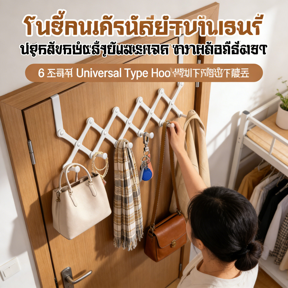 ตะขอแขวนหลังประตู พับยืดได้ ไม่ต้องเจาะ ตะขอแขวนเสื้อผ้า กระเป๋า รองรับน้ำหนักมาก เหมาะประตูหนาไม่เกิน4.5ซม