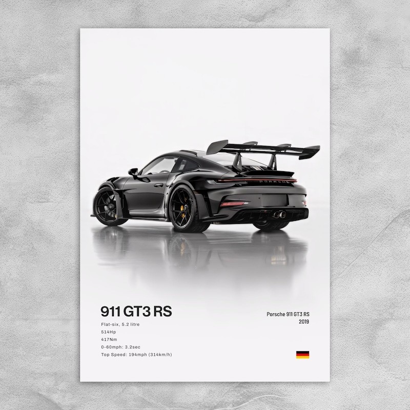 911 GT3 RS Wall Art โปสเตอร์สําหรับห้องนั่งเล่นที่ทันสมัยของขวัญตกแต่งบ้าน