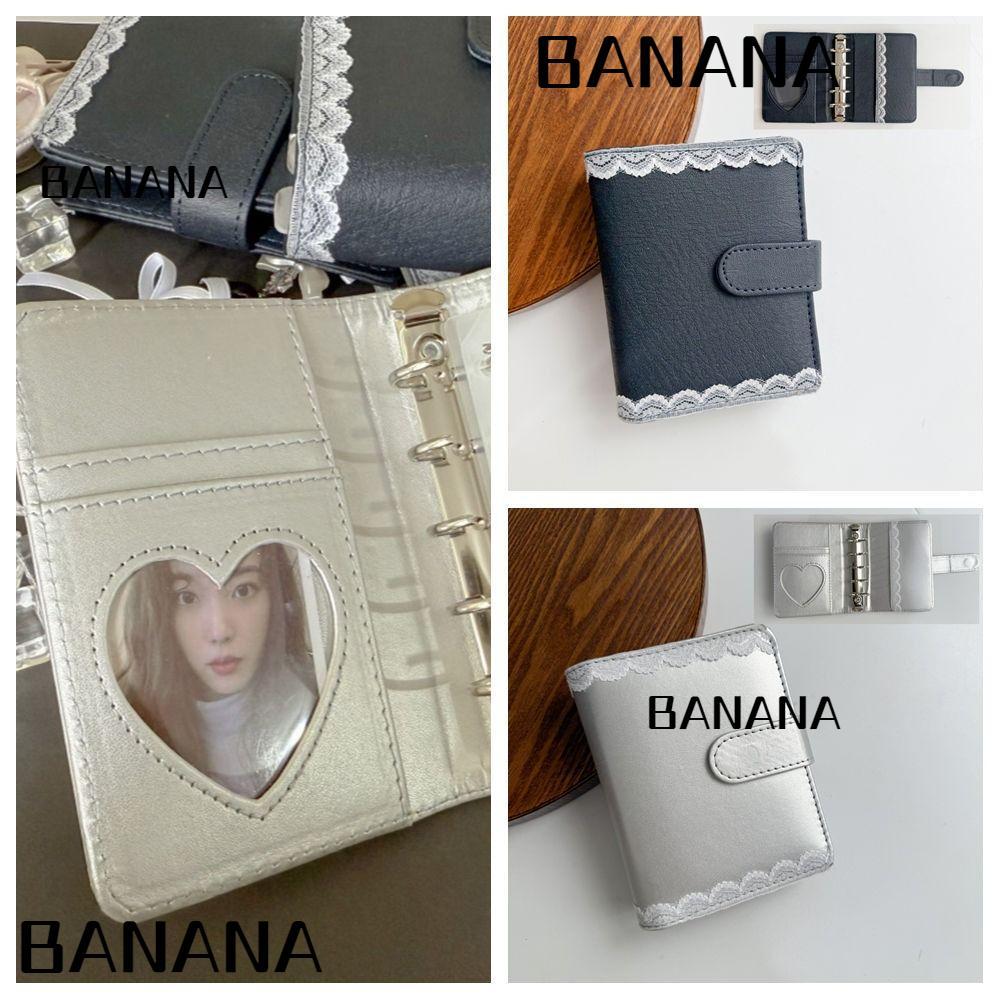 BANANA1 โน้ตบุ๊คลูกไม้ Binder ฝาครอบ, PU หนังกันน้ํา M5 Binder ฝาครอบ,การออกแบบรีฟิล DIY Silver สี L