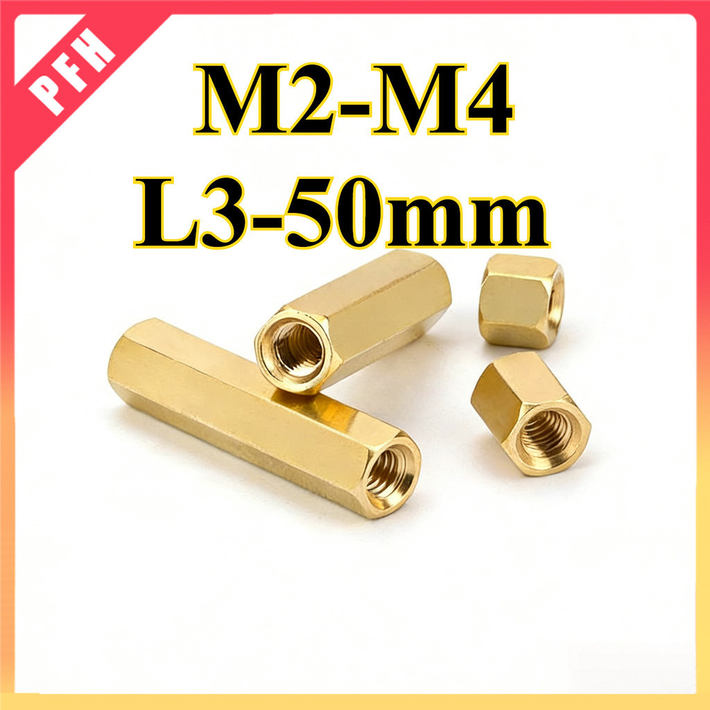 Hex Coupling Nut copper/ข้อต่อสตัด หัวน็อต ตัวเมีย ยาว ทองแดง เกลียวมิล หยาบ M2/M2.5/M3/M4 L3-50mm (ZH-PFH1)