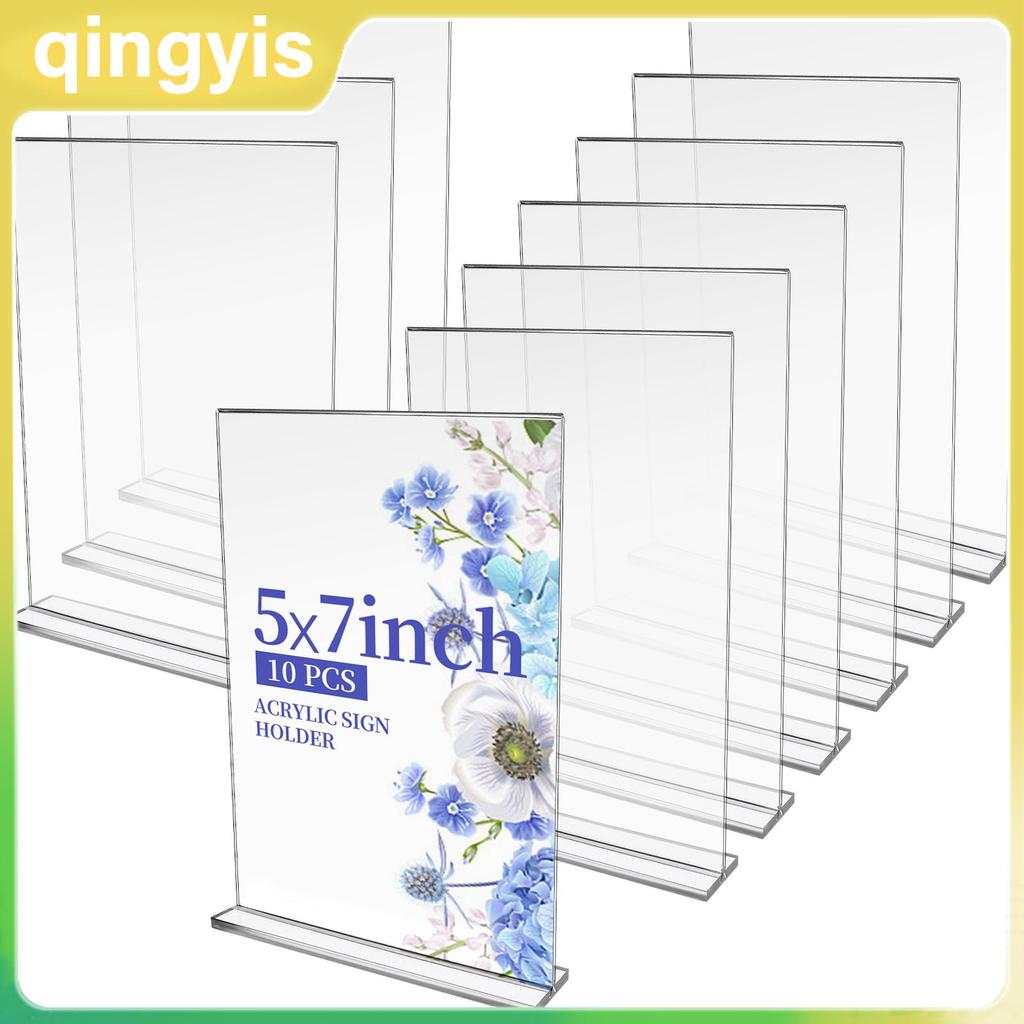 [qingyis] GANGBARU 10 Pa 5 X 7 นิ้วผู้ถือป้ายอะคริลิคใสสองด้านแนวตั้งขาตั้งจอแสดงผล T รูปร่าง Flyer 