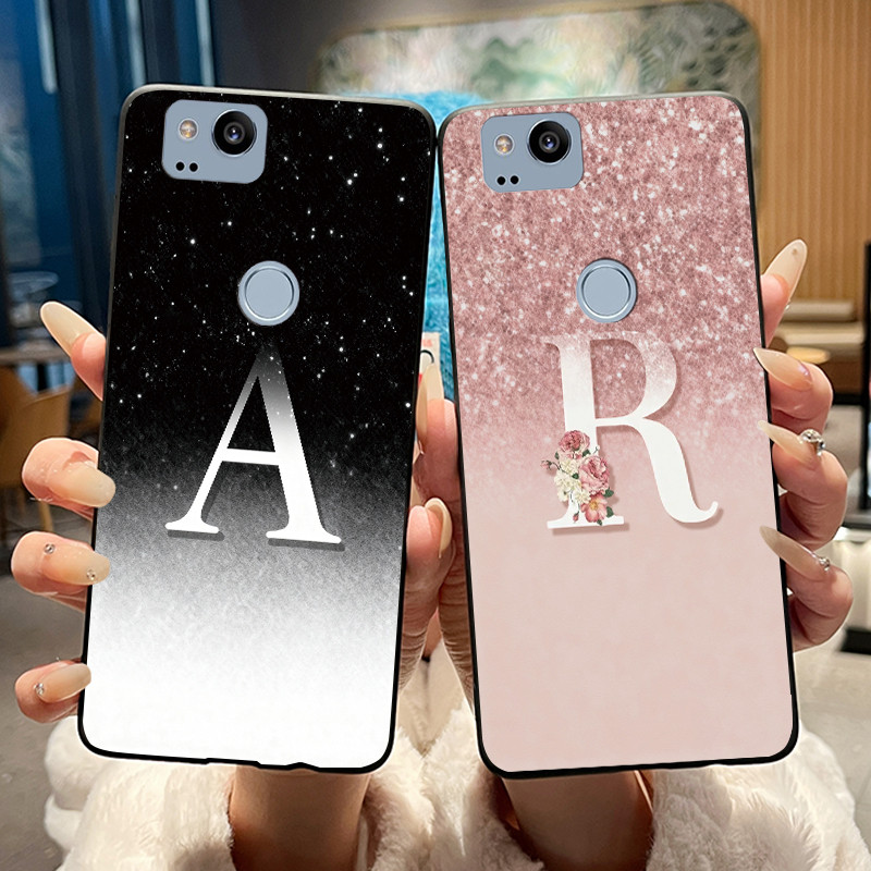 สีดําและสีชมพูเงาStarry Sky Letterเคสโทรศัพท์สําหรับGoogle Pixel 2 G011Aซิลิโคนนุ่มสีดําสําหรับGoogl